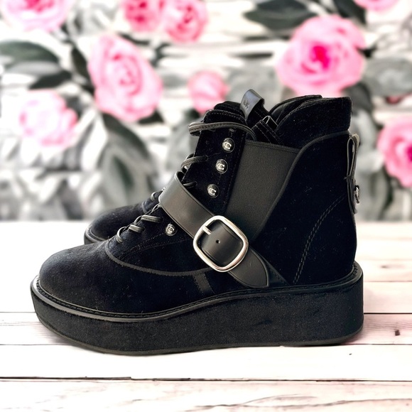 Coach x Tabitha Simmons Velvet Black Chelsea Hiker Ankle Boots - Picture 3 of 8